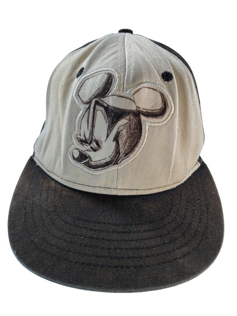 Men's Black & White Mickey Mouse Sketched Flat Cap